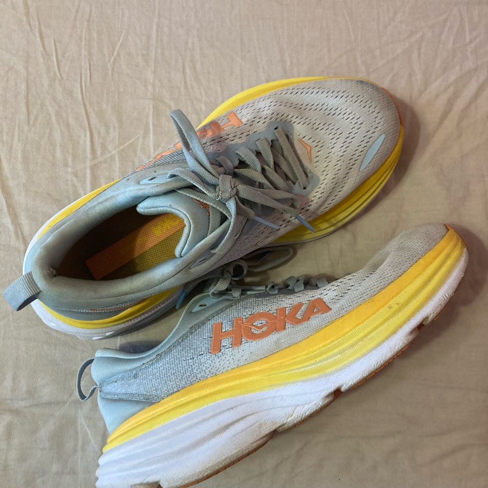 Hoka Gray and Yellow Running Shoes